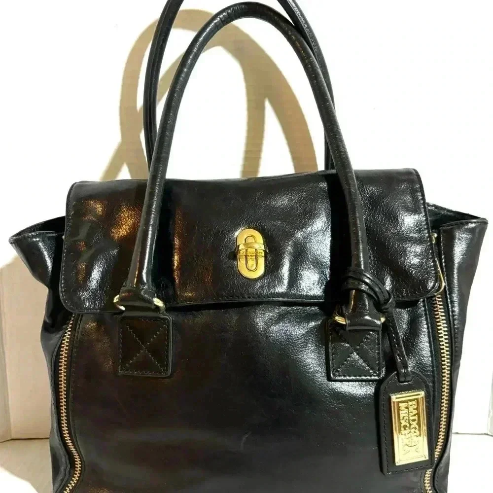 Badgley Mischka black leather satchel handbag